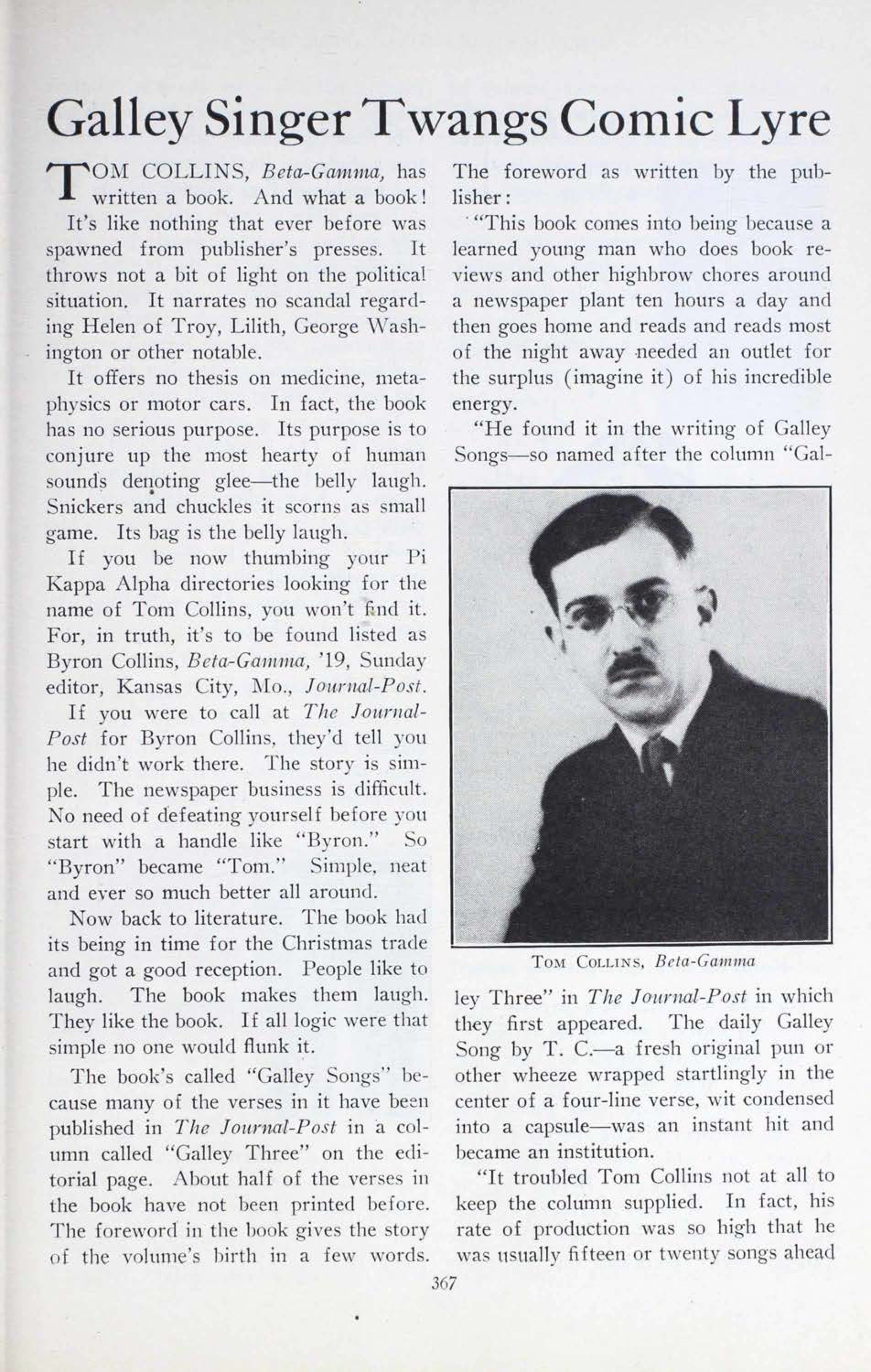 Galley Singer Twangs Comic Lyre